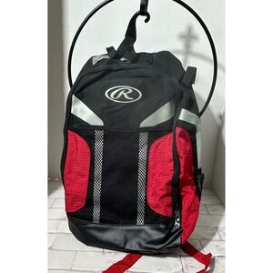 Rawlings Black Red Youth Baseball Backpack Bag Bat Pack Adjustable Straps